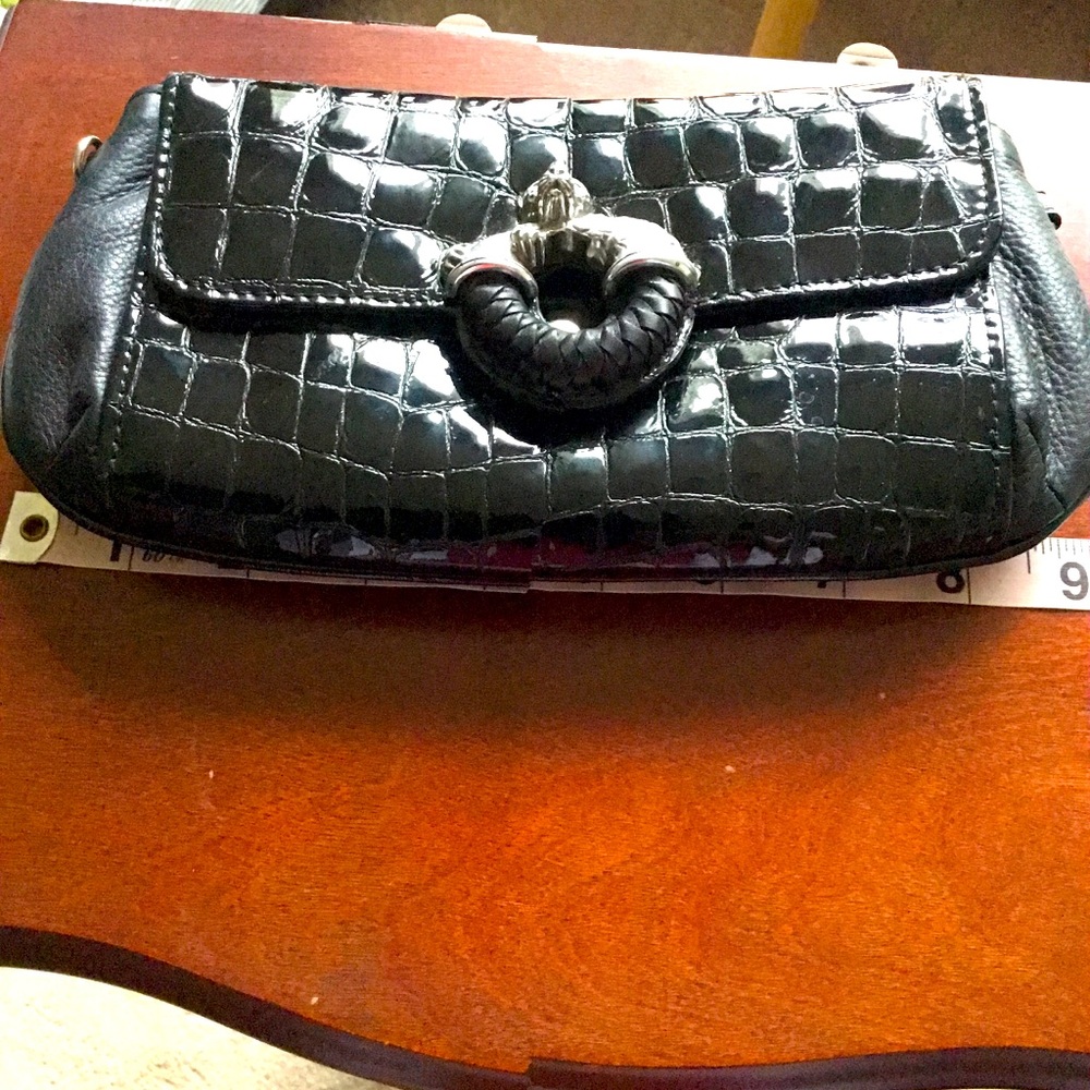 Brighton Elegant Black Crocodile-Embossed Clutch